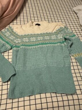 J. Crew Cream and Mint Fair Isle Crewneck Sweater